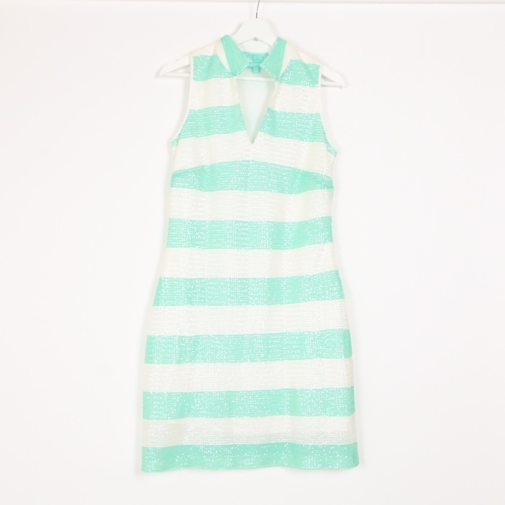 Sail to Sable Green and White Halter Sheath Dress